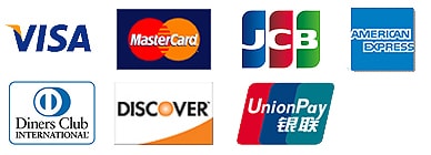 VISA,MasterCard,JCB,American Express, Diners Club,Discover,Union Pay